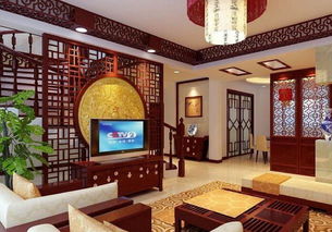 中式风格客厅带花格的电视背景墙装修效果图中式风格电视柜图片 维客网 ...